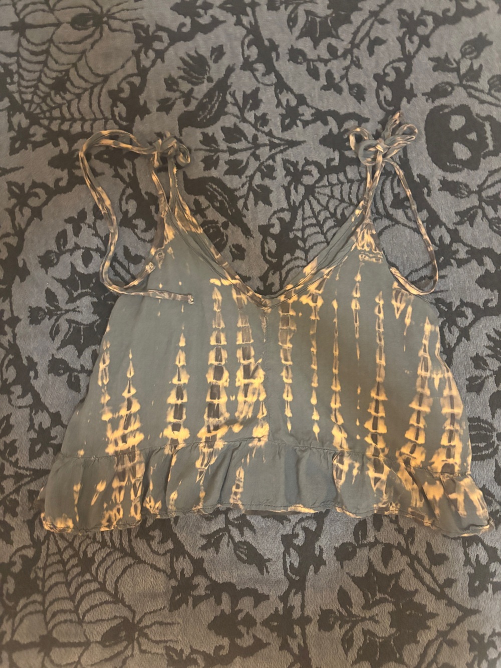 Unk Olive Green and Mustard Tie-Dye Ruffle Hem Cami